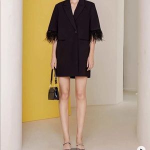 Black feather sleeve blazer dress